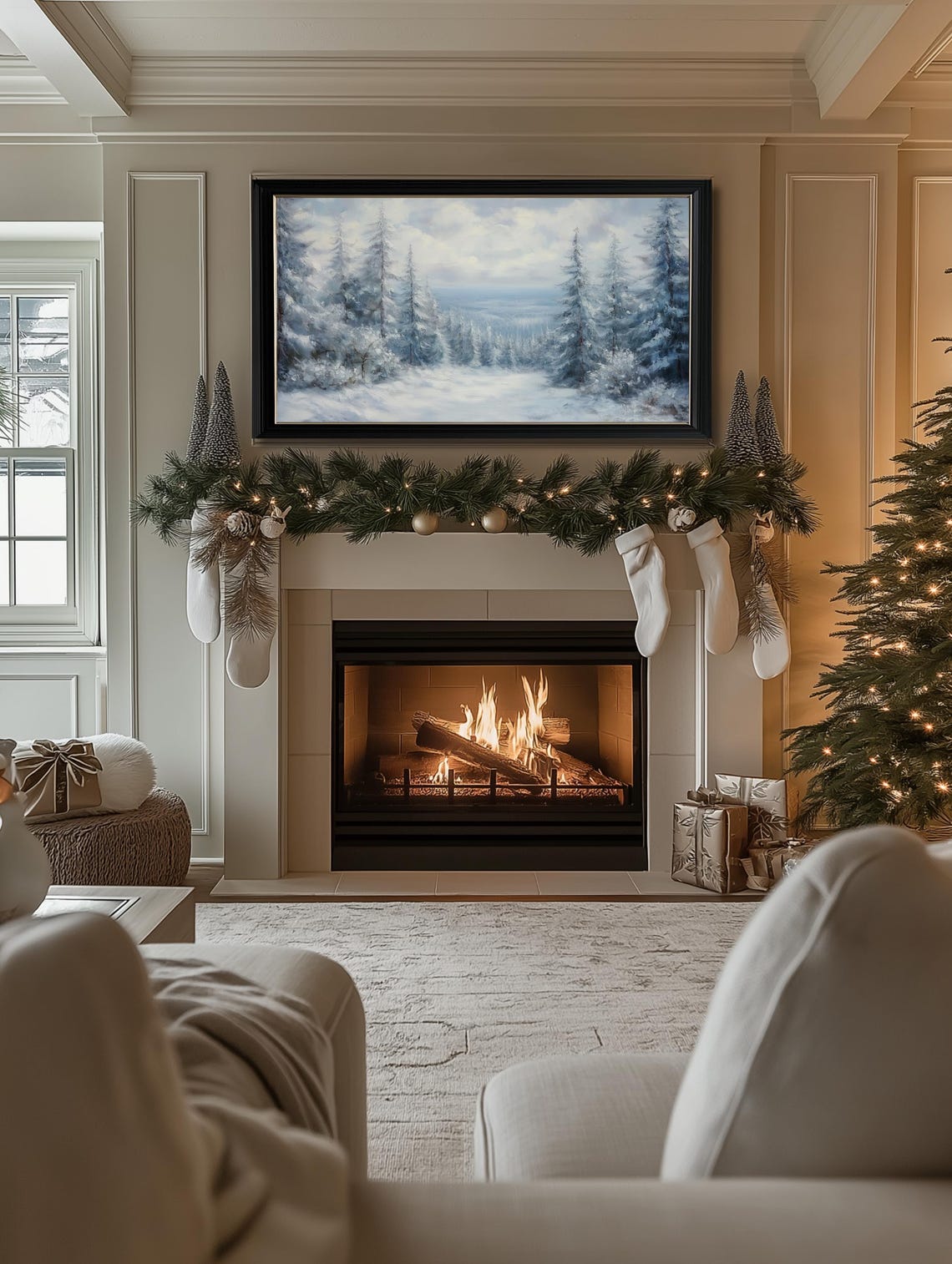 Icy Blue Snowy Pine Forest Valley Winter Wonderland Landscape Poster - Image 2