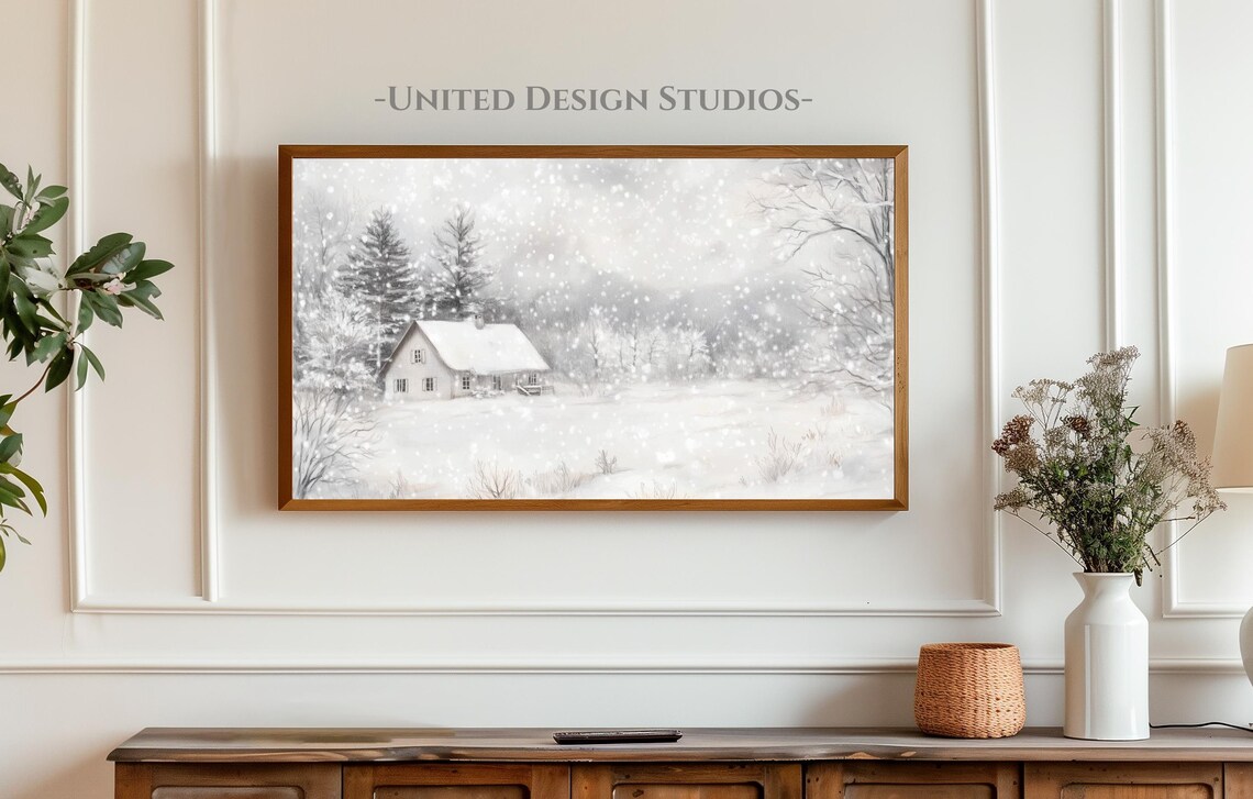 White Cottage Heavy Snowfall Winter Farmhouse Snow Storm Scene Poster - Image 3