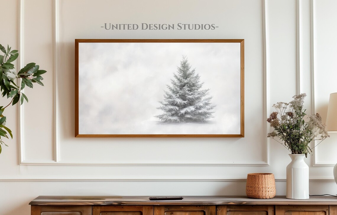 White Frosted Pine Tree Snow Minimalist Winter Painting Art Print - Image 3