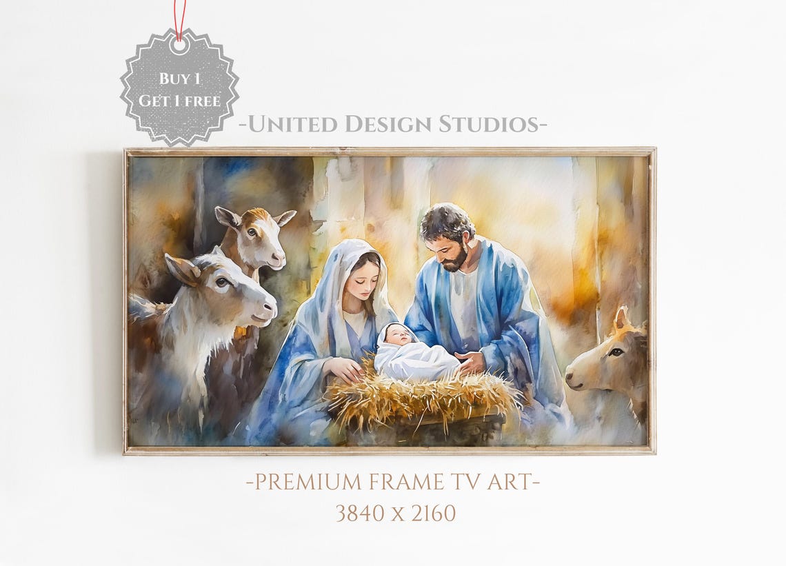 Christmas Nativity Manger Watercolor Mary Joseph Baby Jesus Poster
