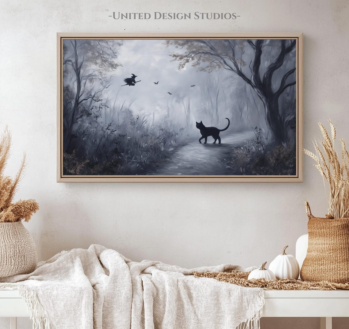 Black Cat Haunted Forest Witch Moon Misty Halloween Spooky Poster - Image 4