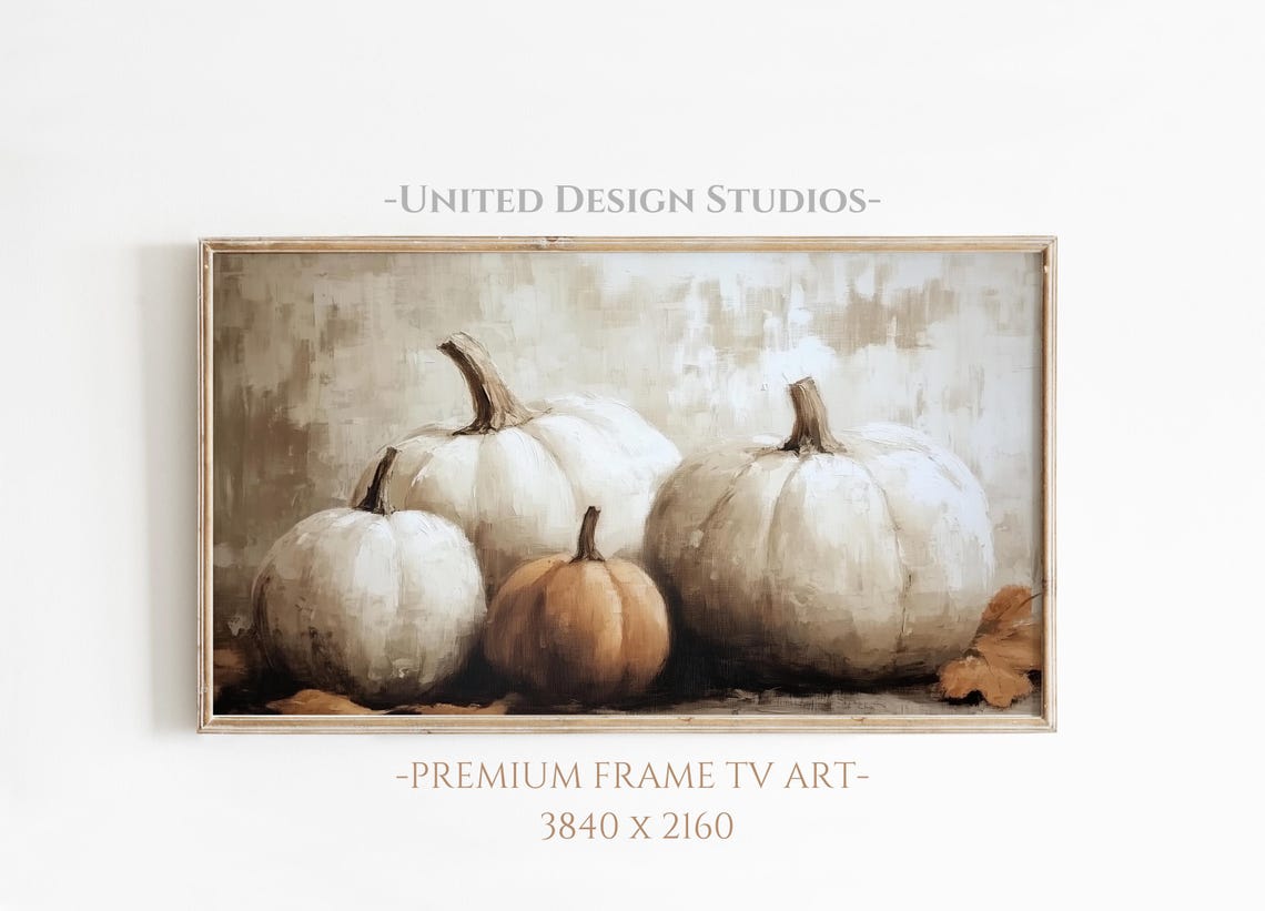 White Pumpkins Neutral Still Life One Orange Fall Farmhouse Art Poster