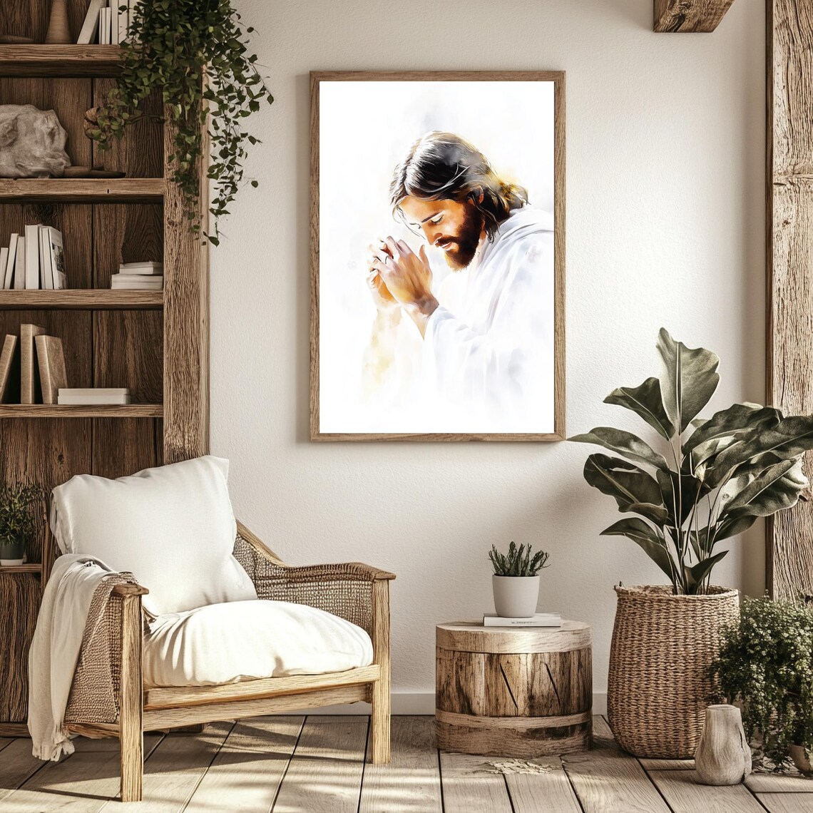 Jesus Praying Hands Clasped Watercolor Devotion Christian Faith Art Poster - Image 2