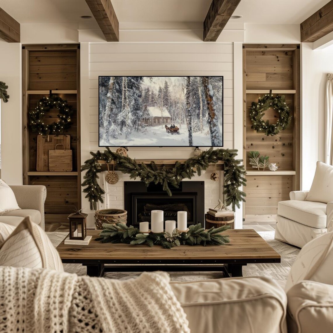 Winter Carriage Ride Landscape Art Print, Farmhouse - Image 4