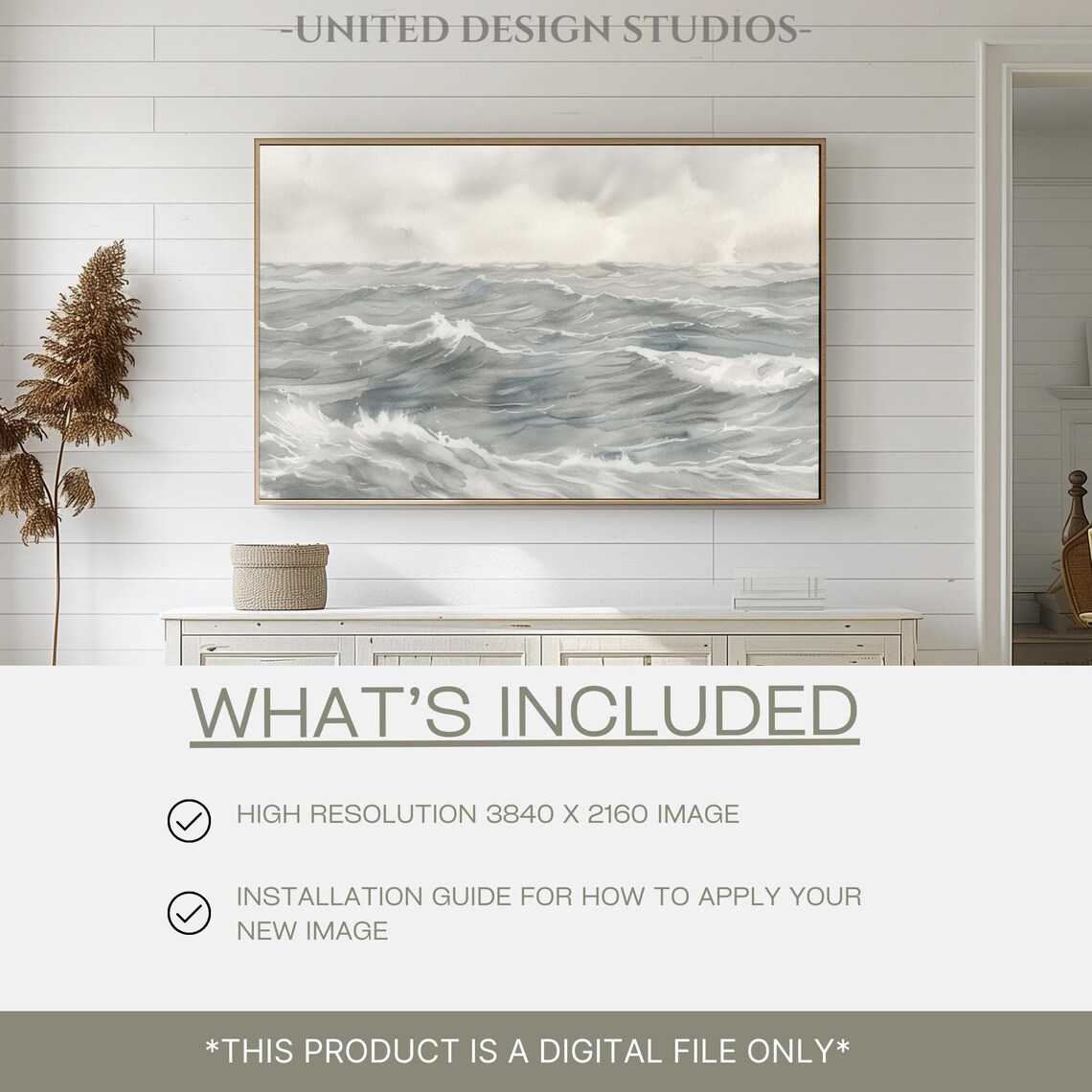 Gray Ocean Waves Painting Moody Seascape Minimalist Stormy Sea Wall Art Poster - Image 2