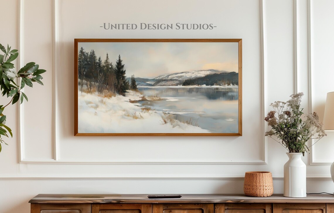 Winter Lake Landscape Art Print, Rustic Holiday Decor - Image 3