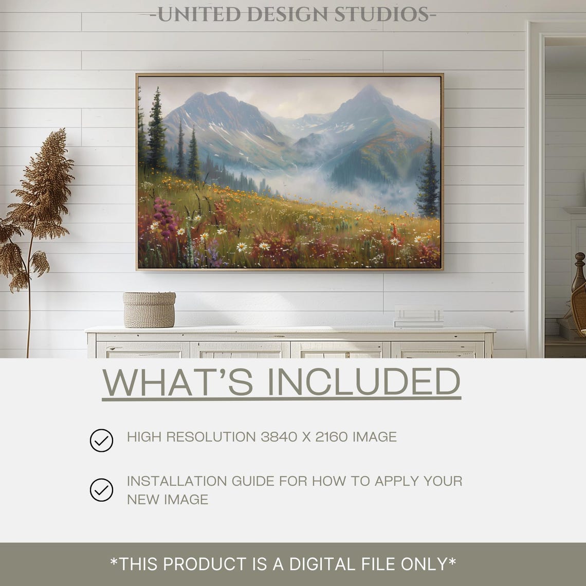 Mountain Meadow Wildflowers Misty Peaks Summer Landscape Poster - Image 2