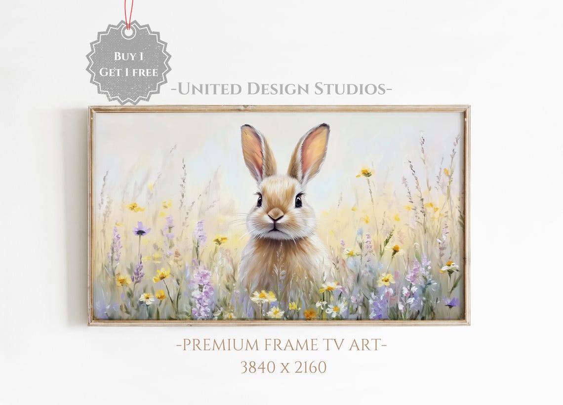 Cute Bunny In Wildflower Meadow Spring Easter Rabbit Wall Art