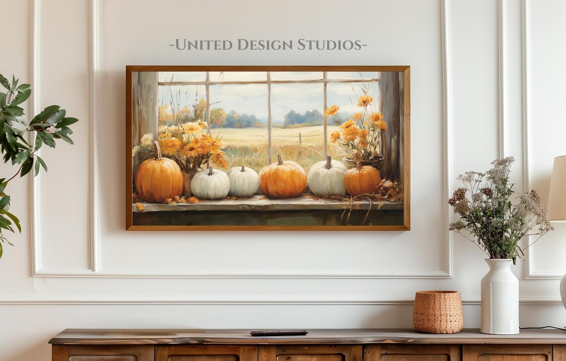 Fall Frame Tv Art Oil Painting Of Pumpkins Tv Art Fall Farmhouse Tv Art Neutral Pumpkin Frame Tv Art Fall Theme Tv Art - Image 3