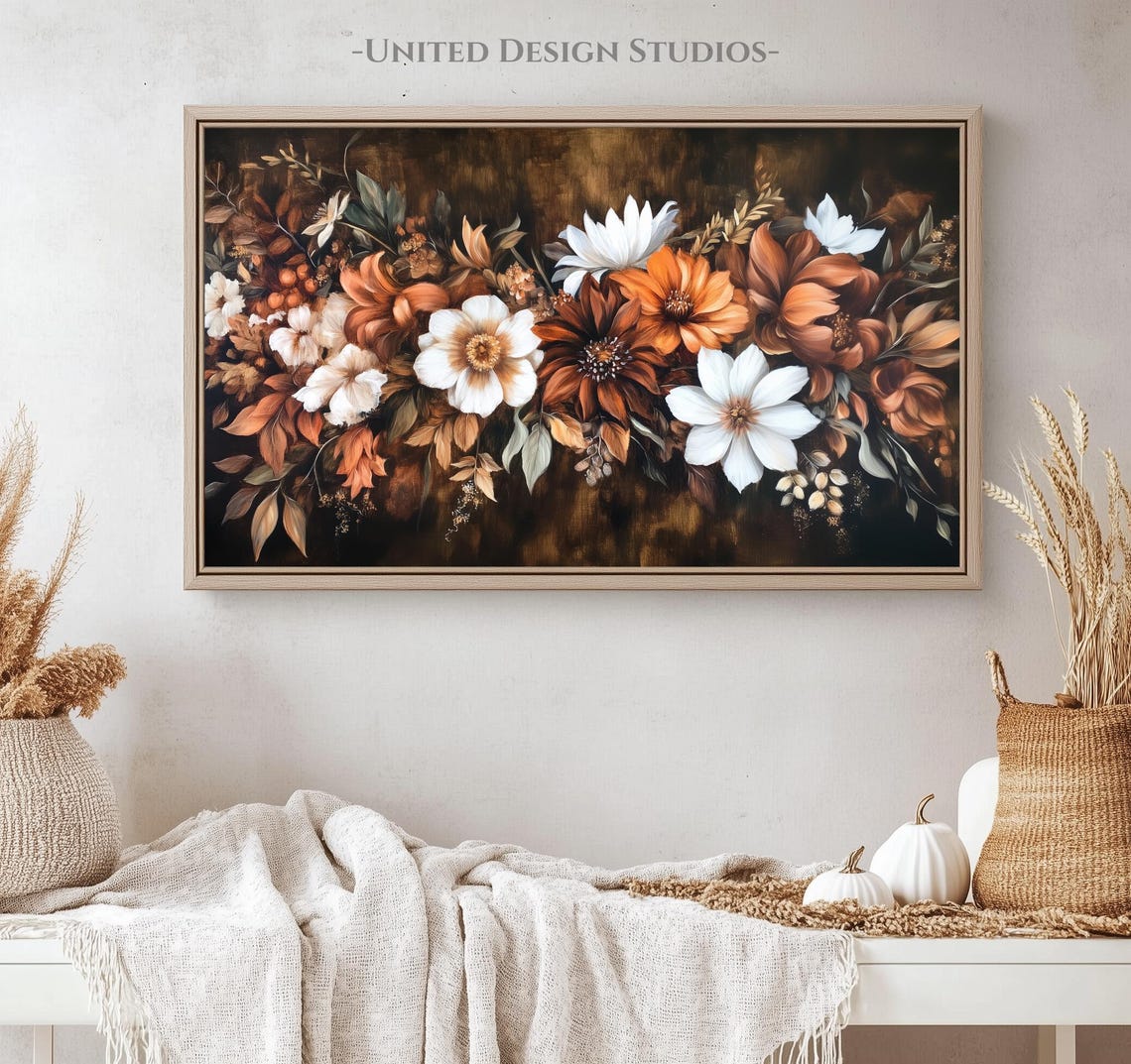 Moody Fall Flowers Bouquet Dark Baroque Autumn Floral Wall Art - Image 5