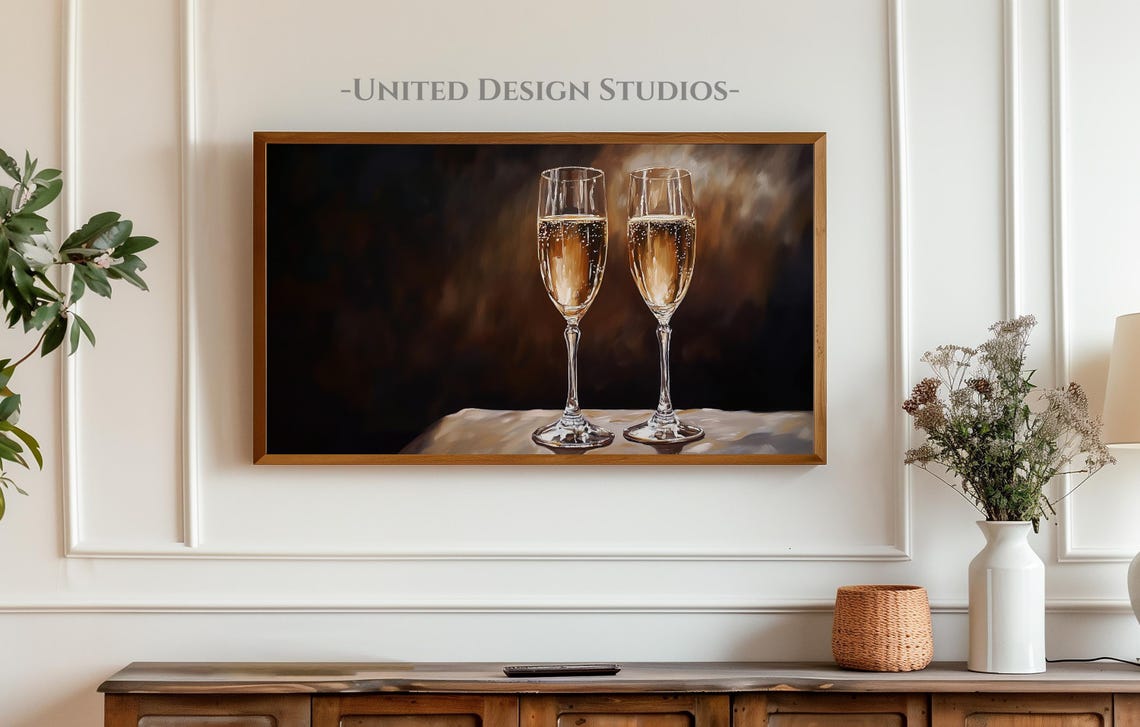Champagne Glasses Dark Moody New Years Eve Celebration Art Poster - Image 3