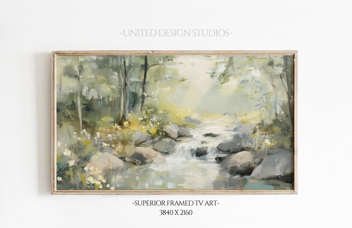 Sunlit Forest Stream Rocks Woodland Spring Landscape Art Poster