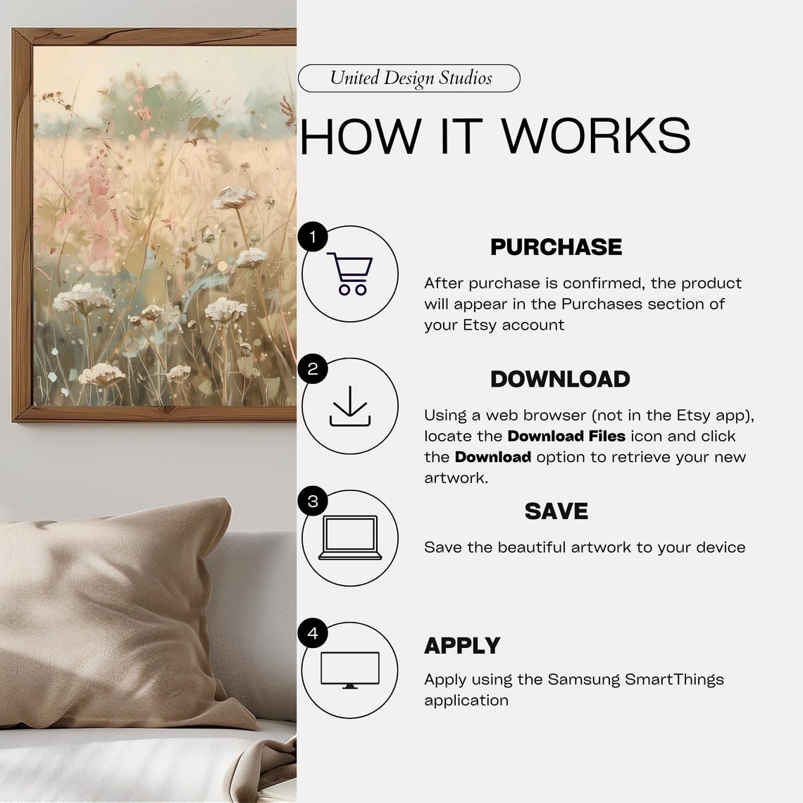 Warm Fall Wildflower Field Beige Oil Painting Meadow Art Poster - Image 3