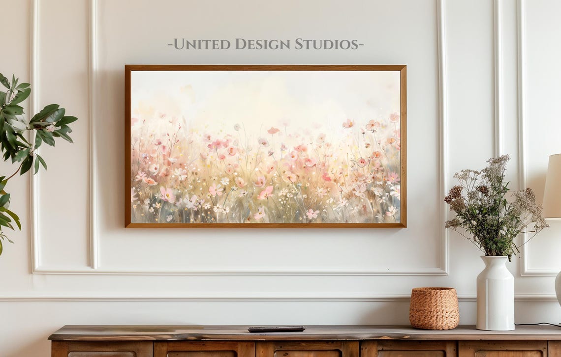 Blush Pink Wildflowers Delicate Spring Floral Field Wall Art - Image 5