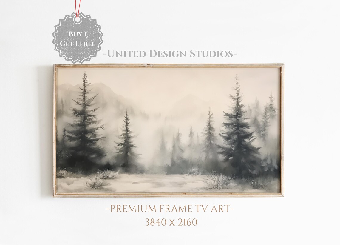Winter Forest Landscape Art Print, Rustic Holiday Mood