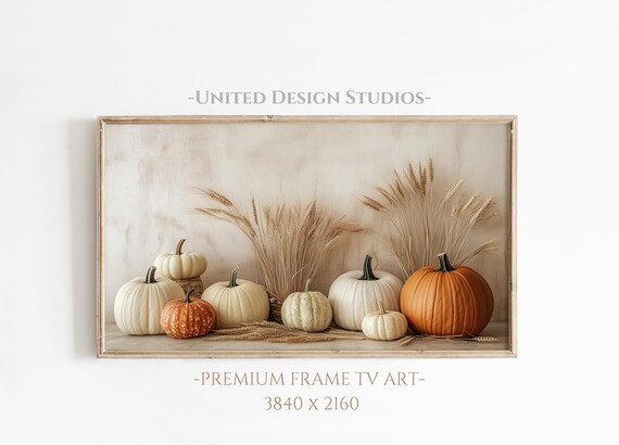 White Orange Pumpkins Wheat Neutral Fall Farmhouse Art Print