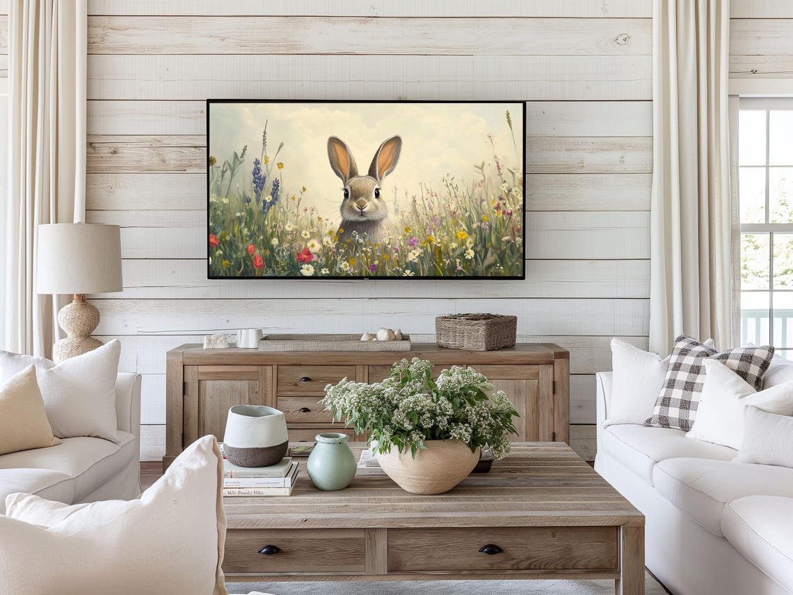 Bunny In Colorful Wildflower Field Spring Easter Rabbit Wall Art - Image 3
