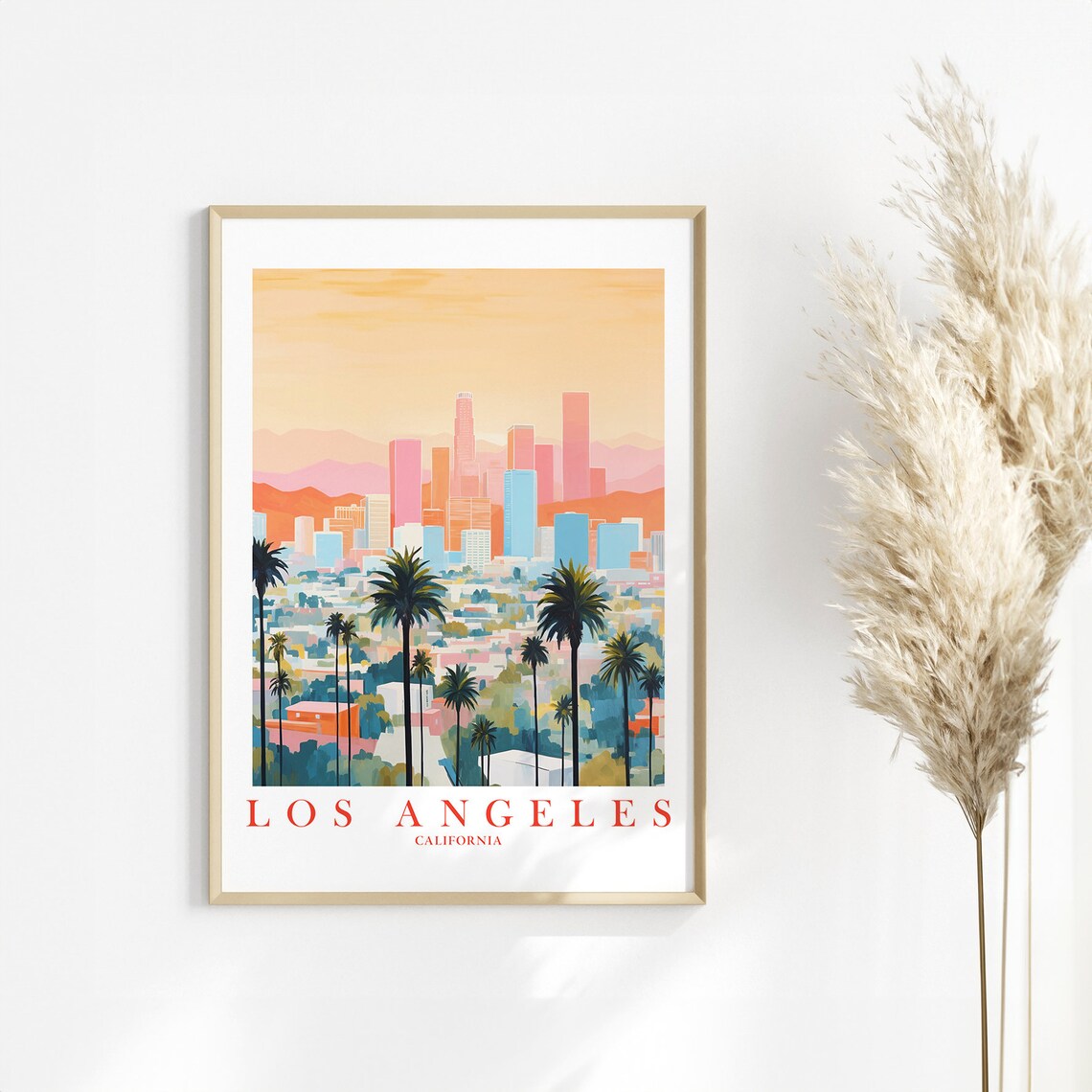 Los Angeles Skyline Retro Travel Poster, Downtown