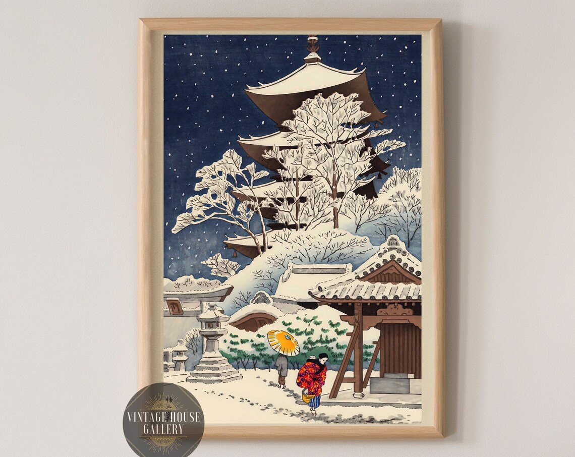 Snow at Toji Temple Asano Takeji Night Pagoda Woodblock Poster