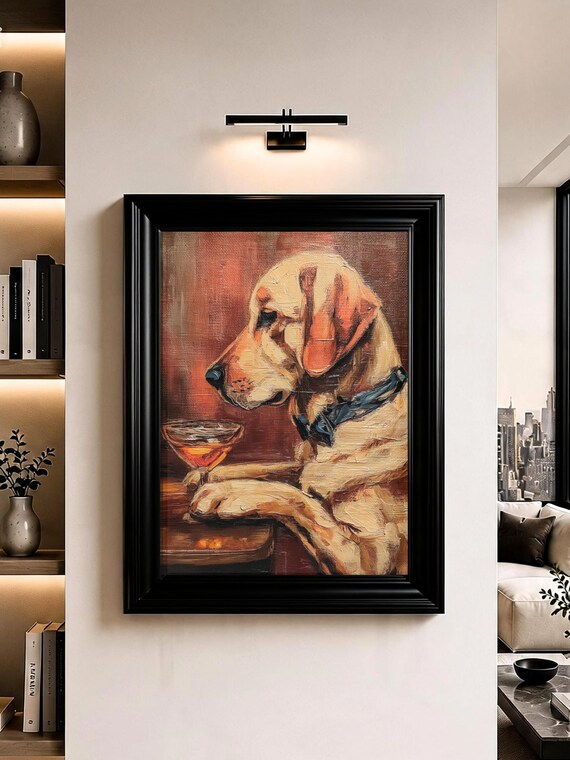 Luxury Labrador Dog Wall Art Cocktail Bar Hound Oil Painting Print