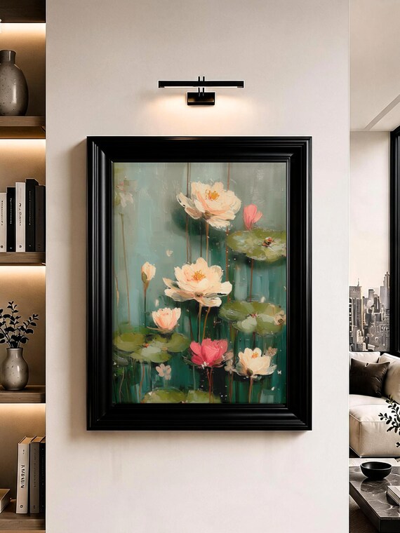 Water Lily Wall Art Lotus Pond Floral Oil Painting Print