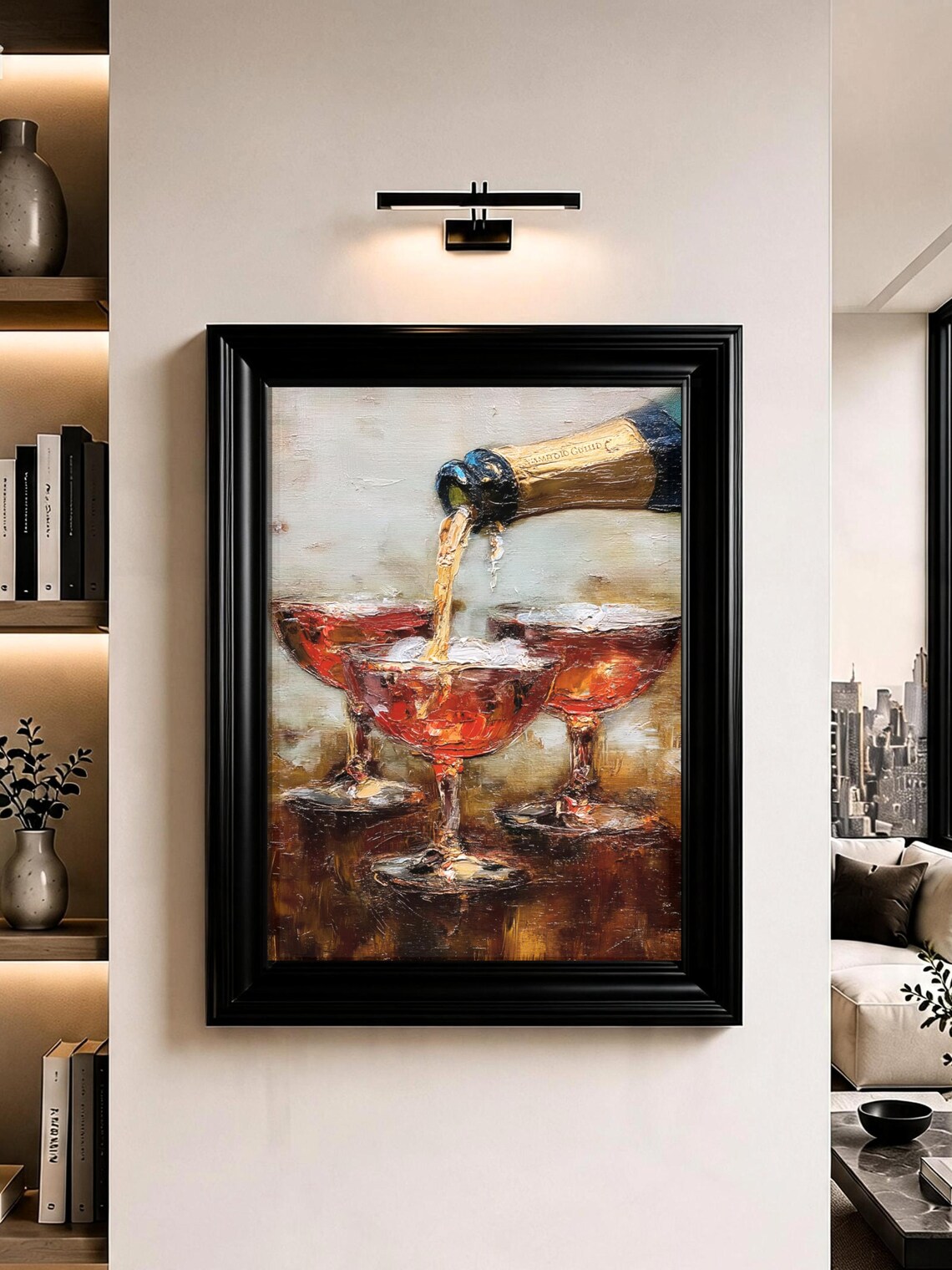 Champagne Pour Coupe Glasses Vintage Oil Painting Celebration Poster