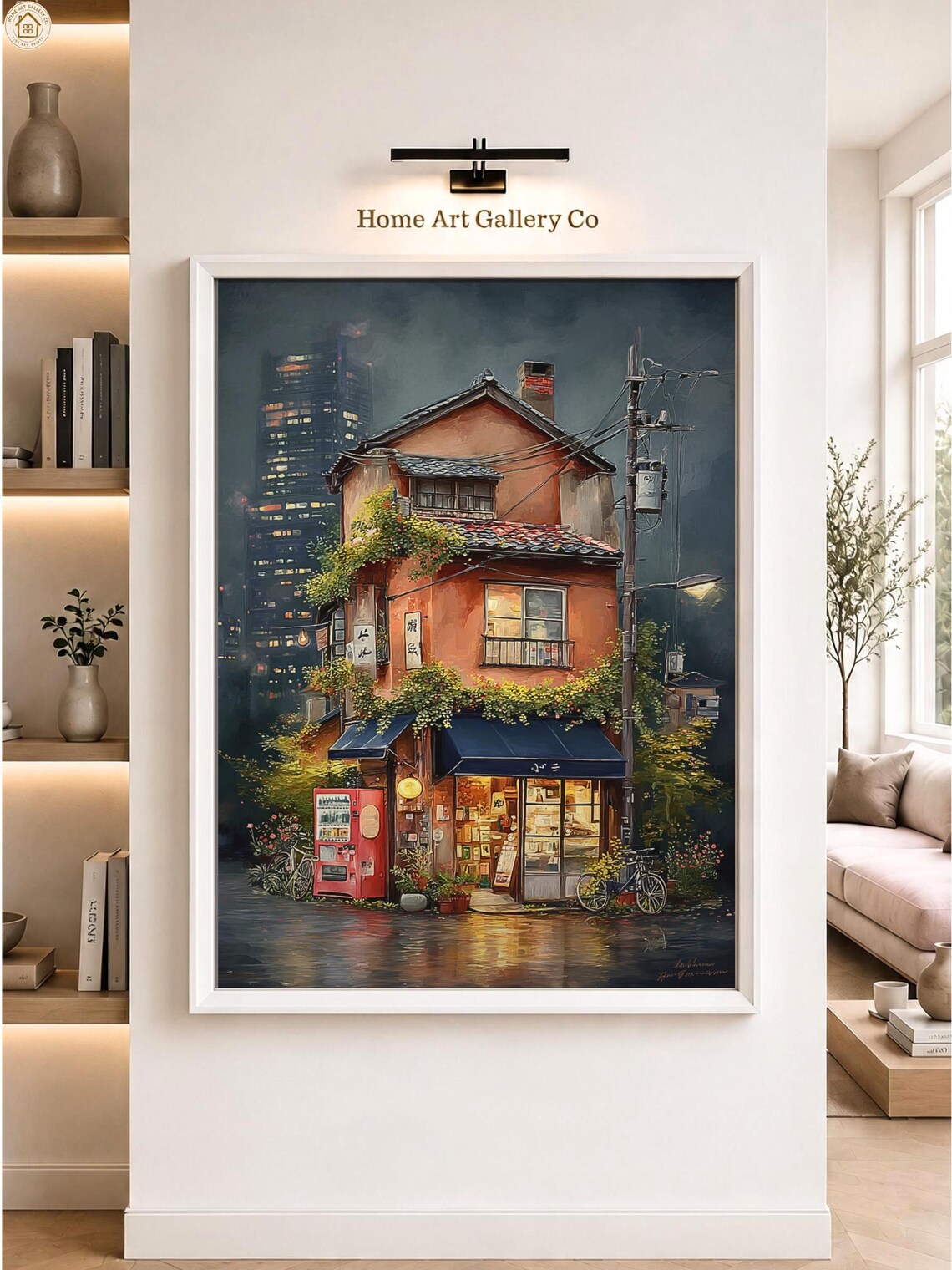 Tokyo Night Shophouse Vending Machine Oil Painting Poster Home Decor