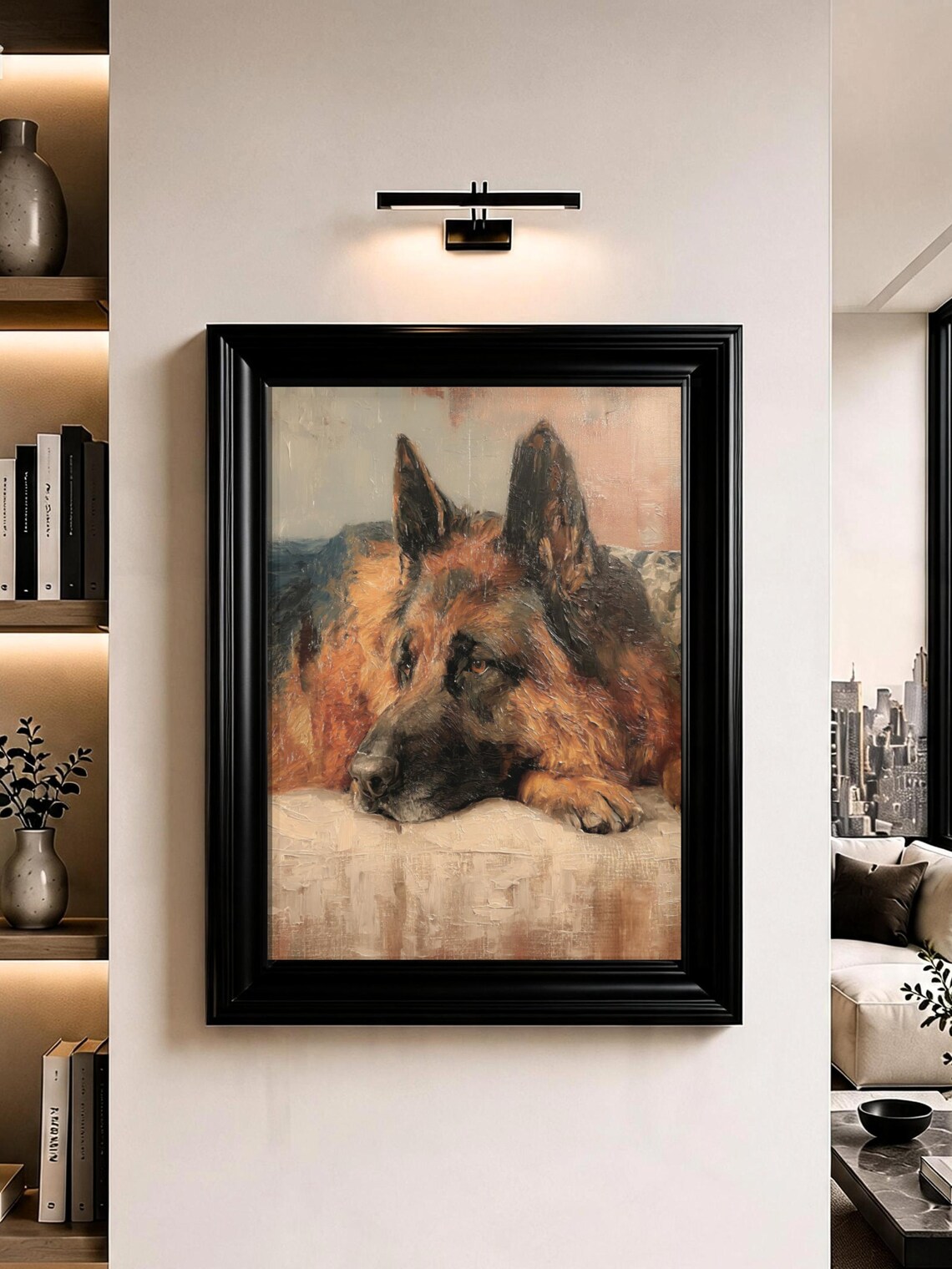 Resting German Shepherd Dog Oil Painting Portrait Poster for Dog Lovers Home