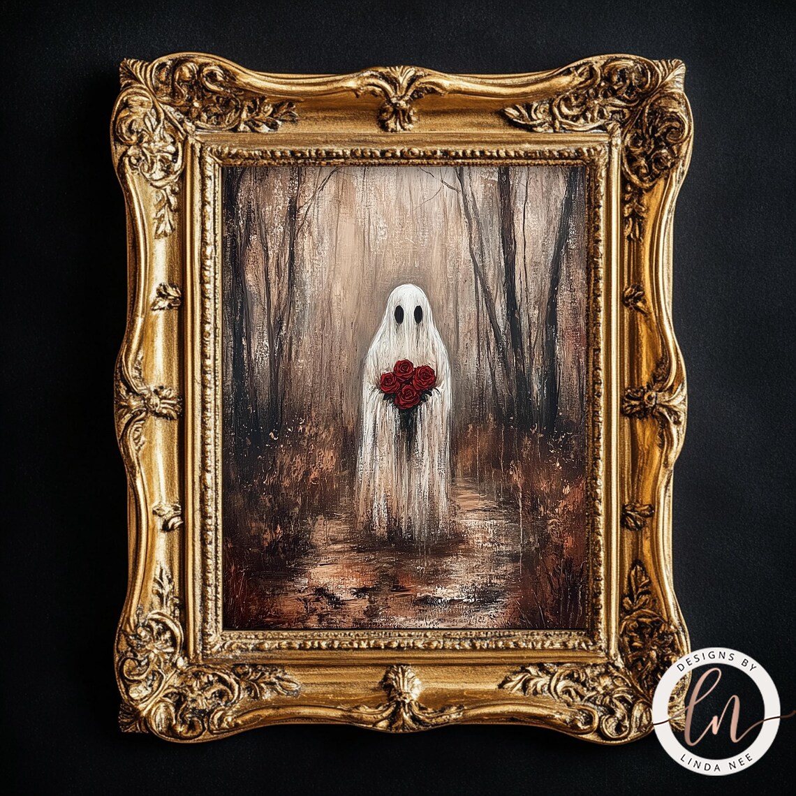 Romantic Ghost Holding Red Roses Dark Forest Gothic Valentines Wall Poster - Image 5