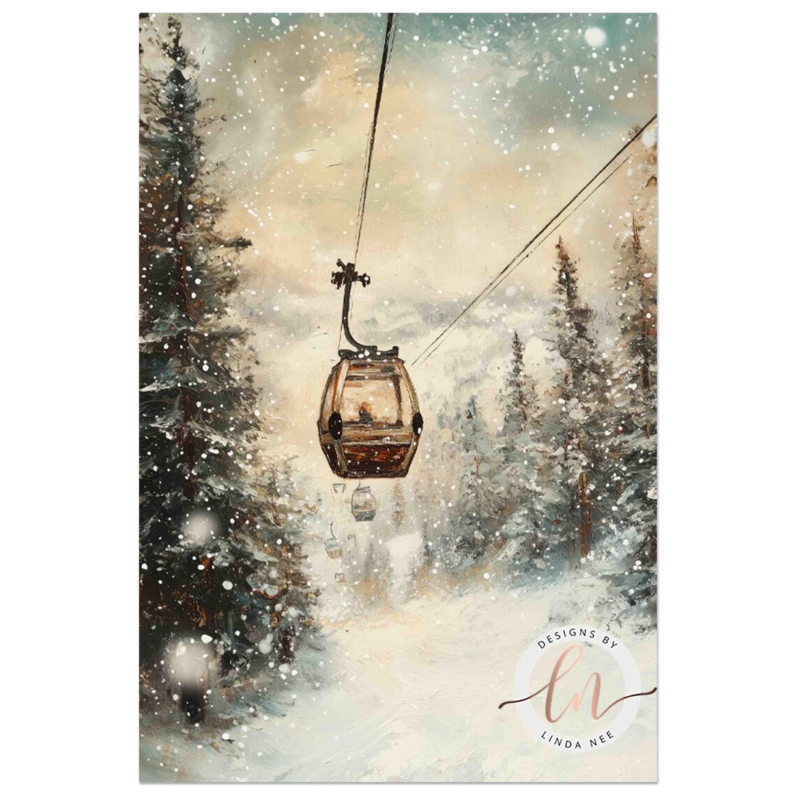 Vintage Gondola Ski Lift Christmas Art Print - Image 3