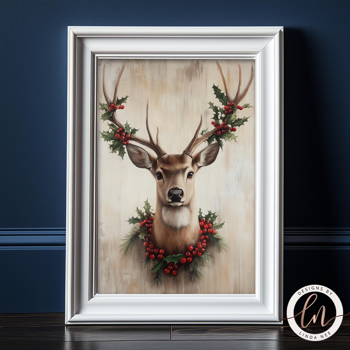 Reindeer, Vintage Christmas Nature Rustic Art Print - Image 3