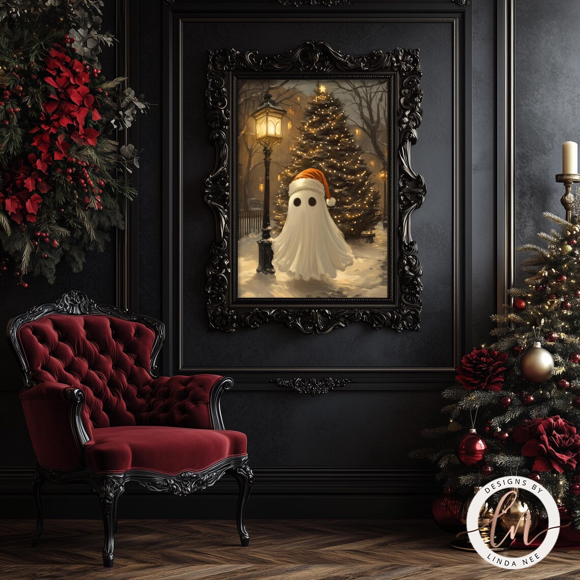 Christmas Ghost in Victorian Square, Gothic Poster - Image 2