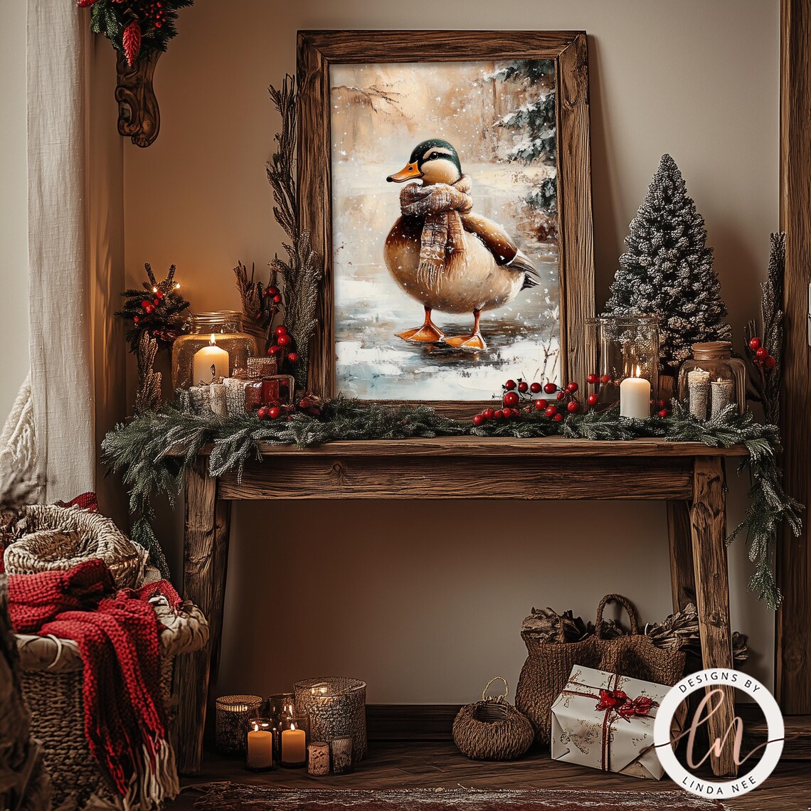 Winter Duck Vintage Christmas Farmhouse Art Print - Image 4