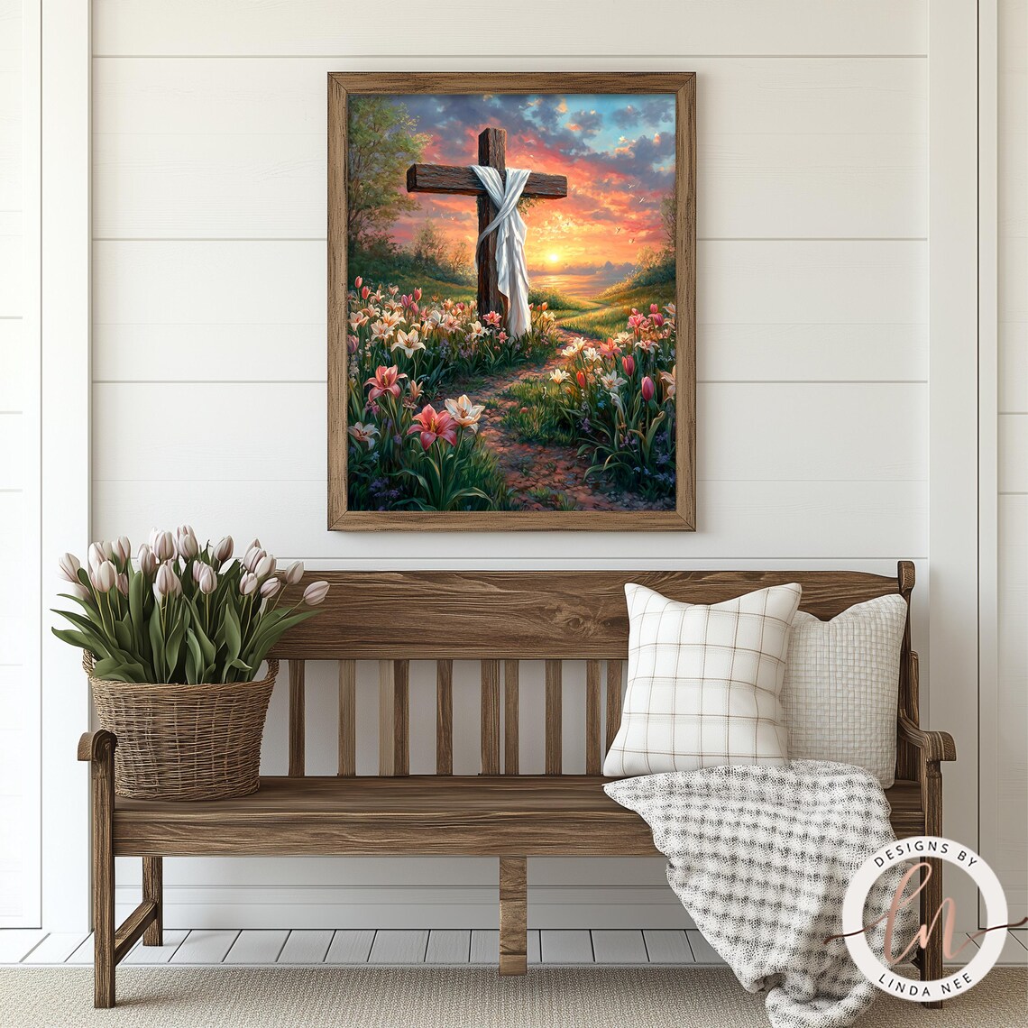 He Is Risen Easter Cross Resurrection Oil Painting - Image 3