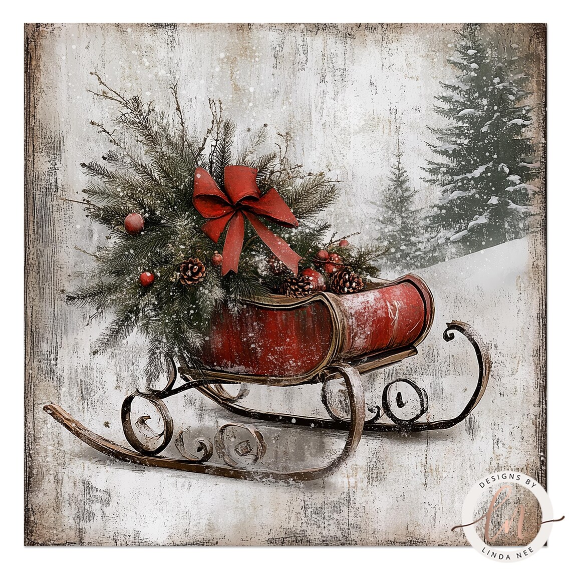 Vintage Christmas Sleigh Art Print, Modern Farmhouse - Image 2