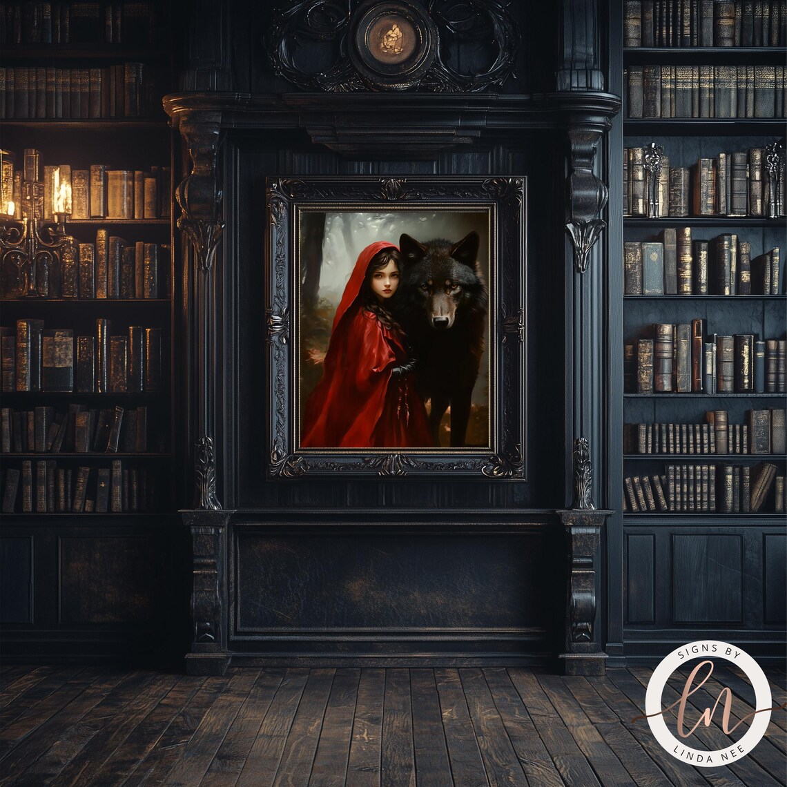 Little Red Riding Hood And The Big Wolf Gothic Art Print - Image 3