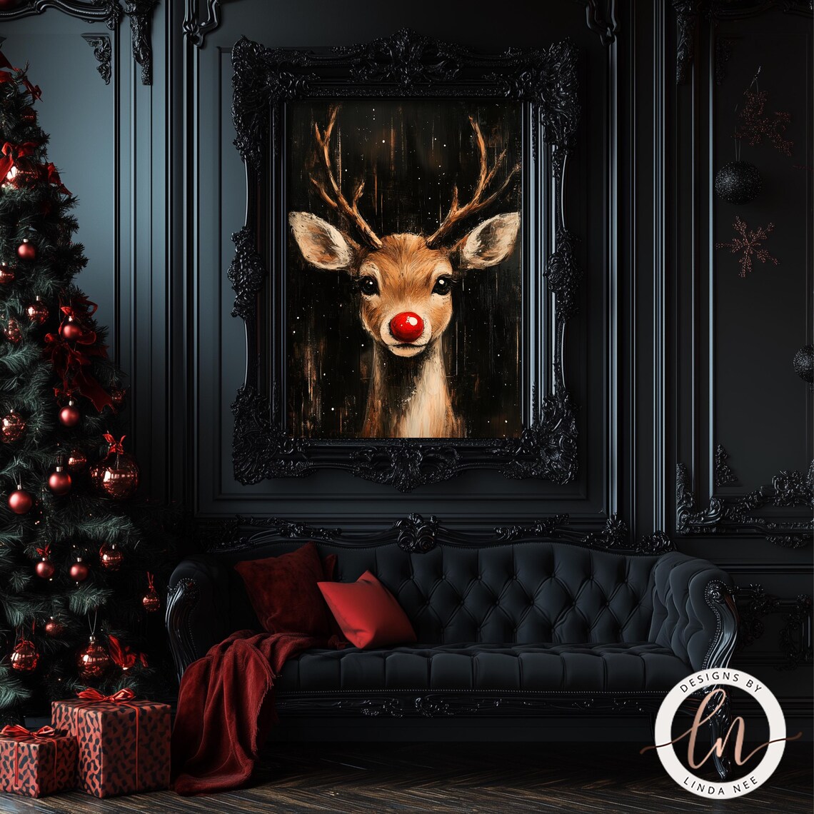 Red Nosed Reindeer Vintage Christmas Art Print - Image 4