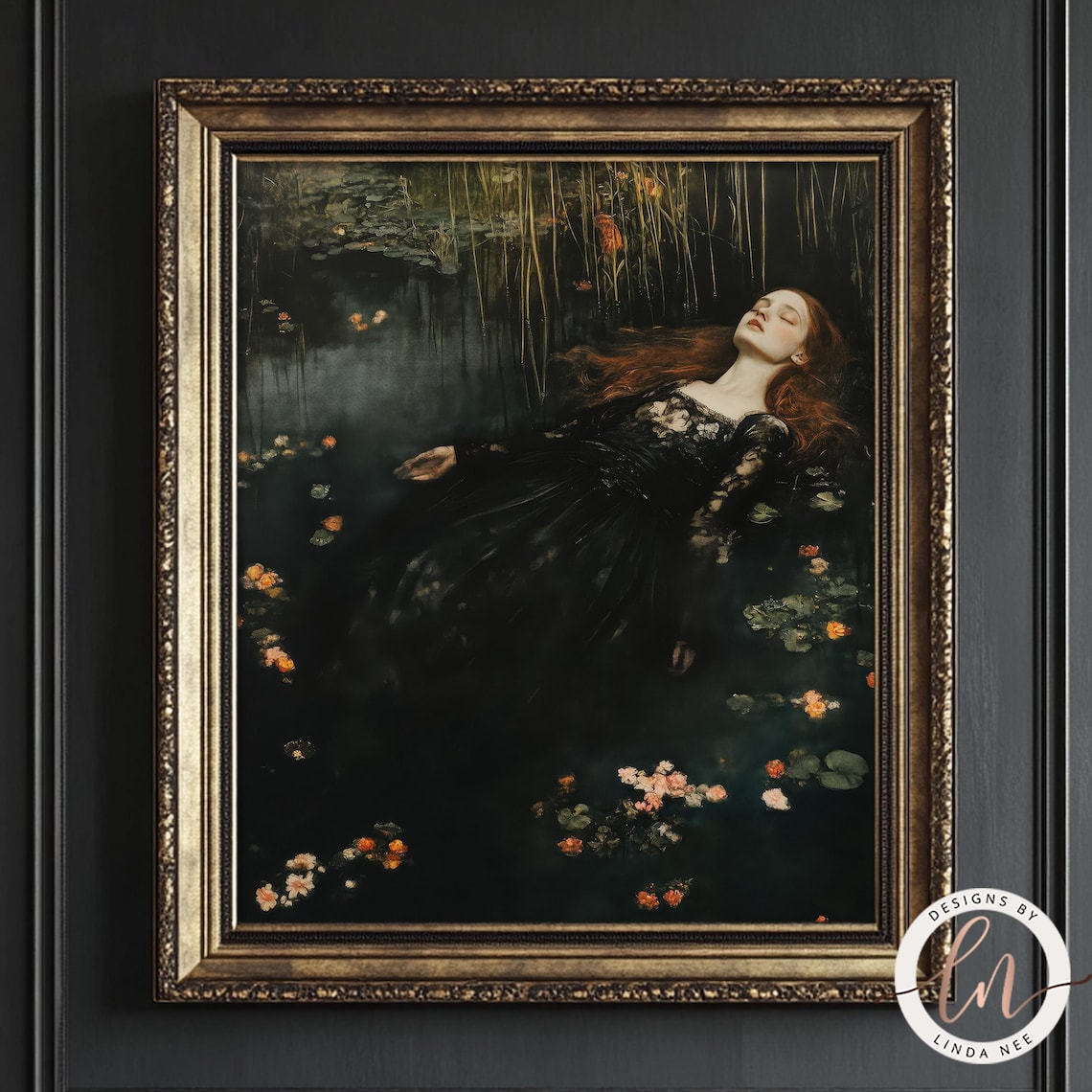 Ophelia Drowning Dark Academia, Victorian Art Print - Image 3