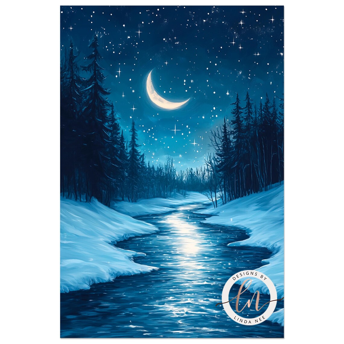 Winter Moon Dark Forest Art Print, Gothic Night Sky - Image 4