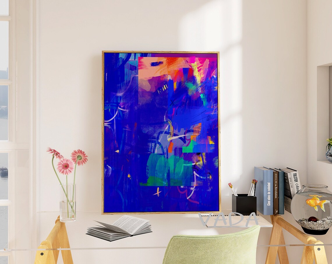 Bright Blue Abstract Art Print, Modern Wall Decor