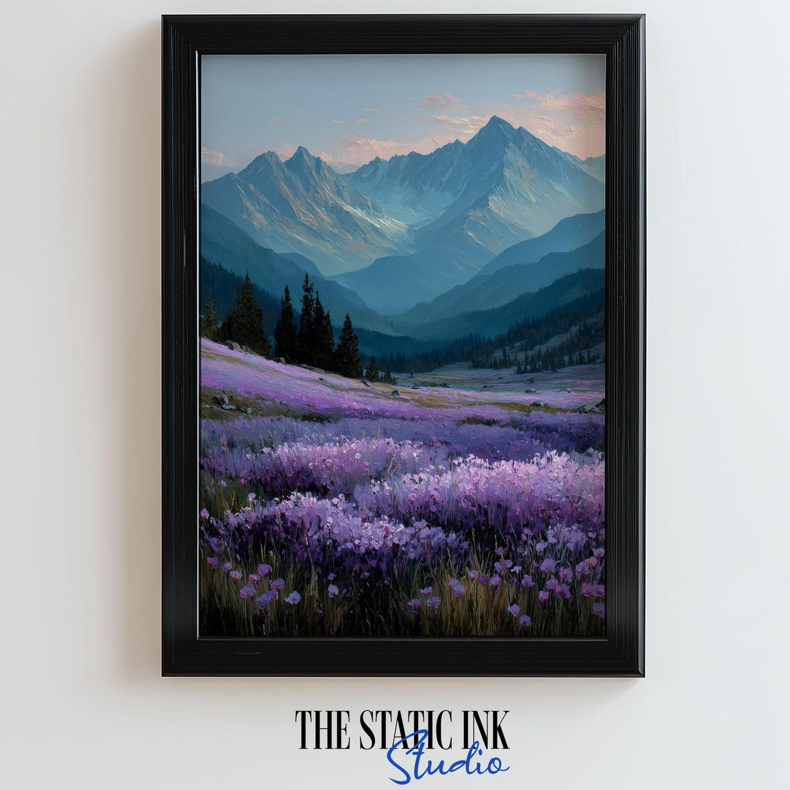 Lavender Meadow Mountain Backdrop Purple Flowers Landscape Poster