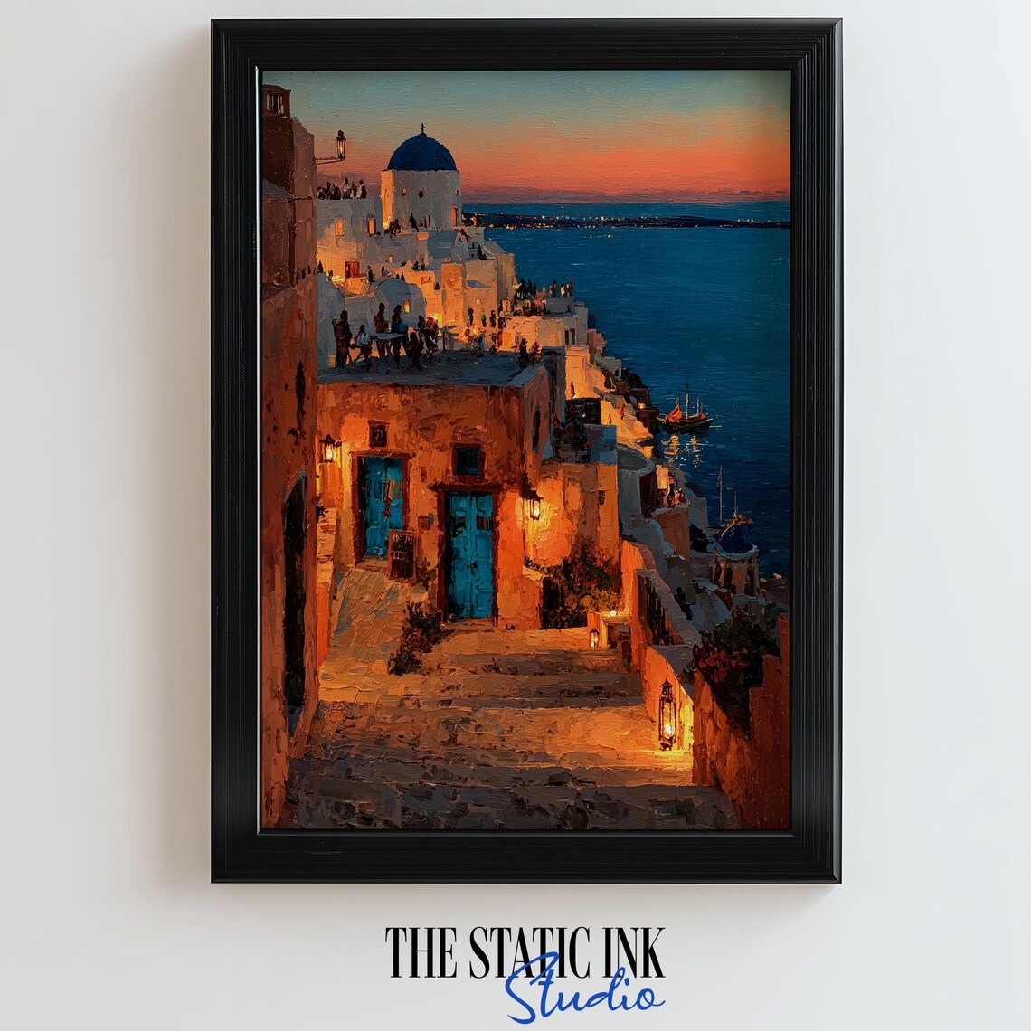 Santorini Village At Twilight With Blue Domes Over The Sea Poster
