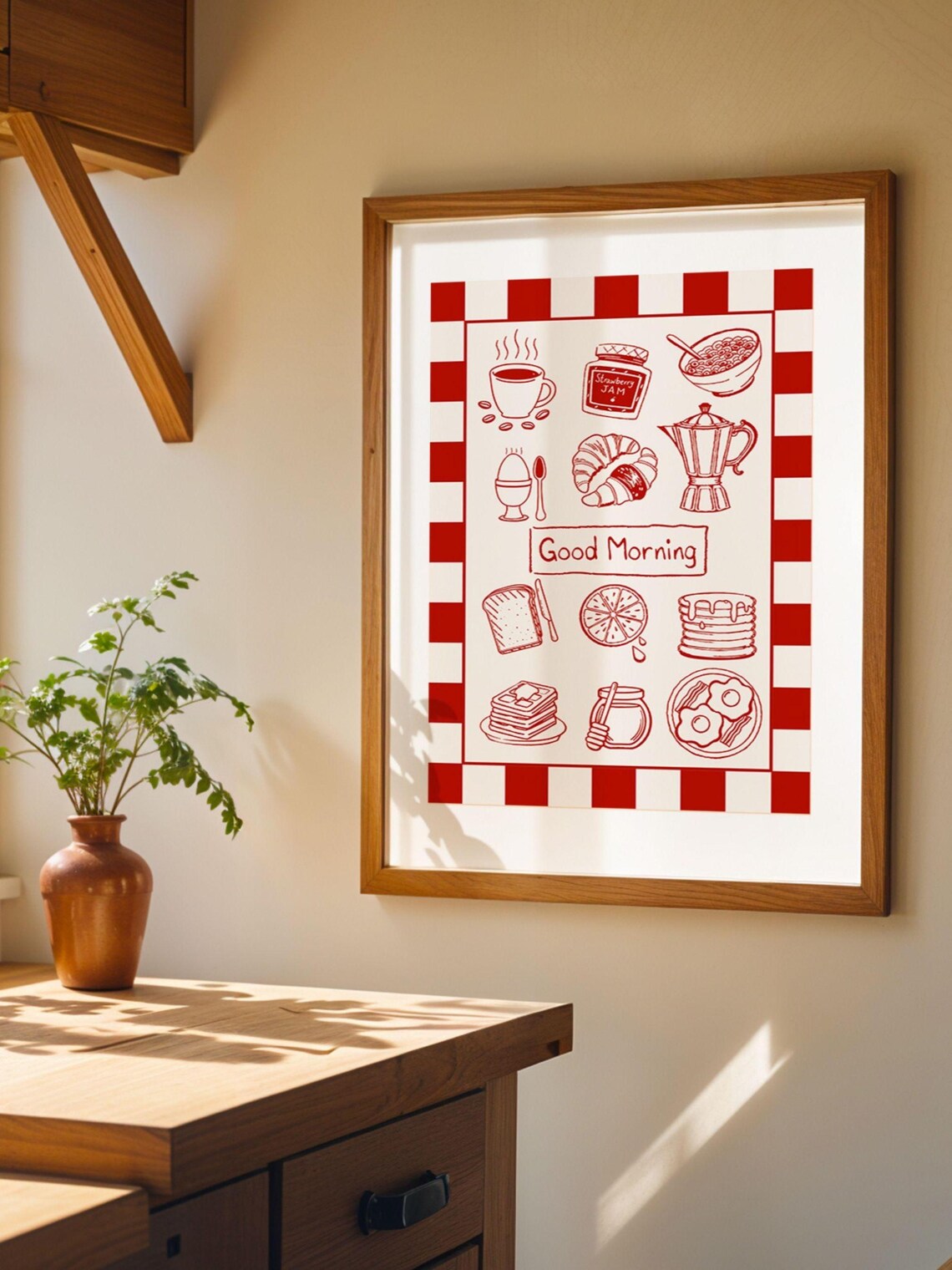Breakfast Cafe Print - Red Gingham Kitchen Art - Image 2