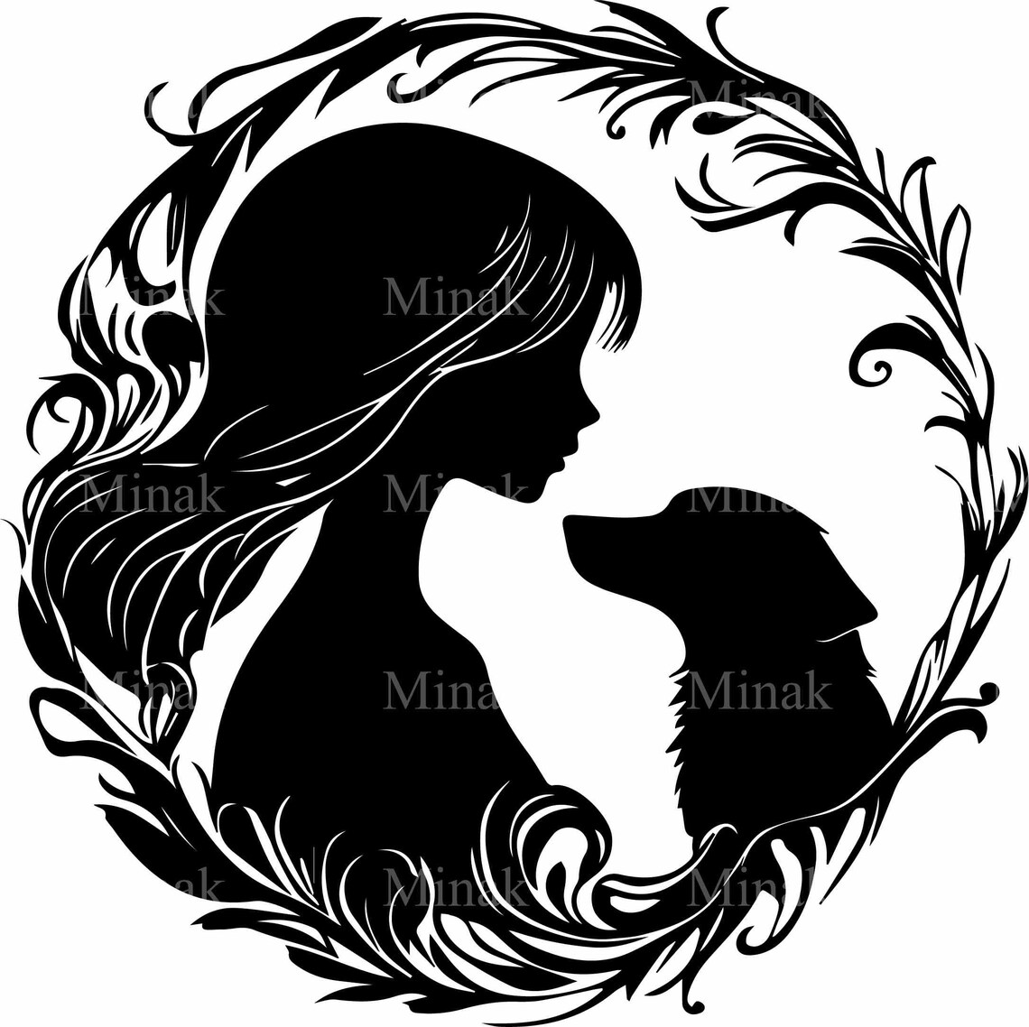 Girl And Dog Silhouette Floral Circle Pet Love Heartfelt Poster - Image 2