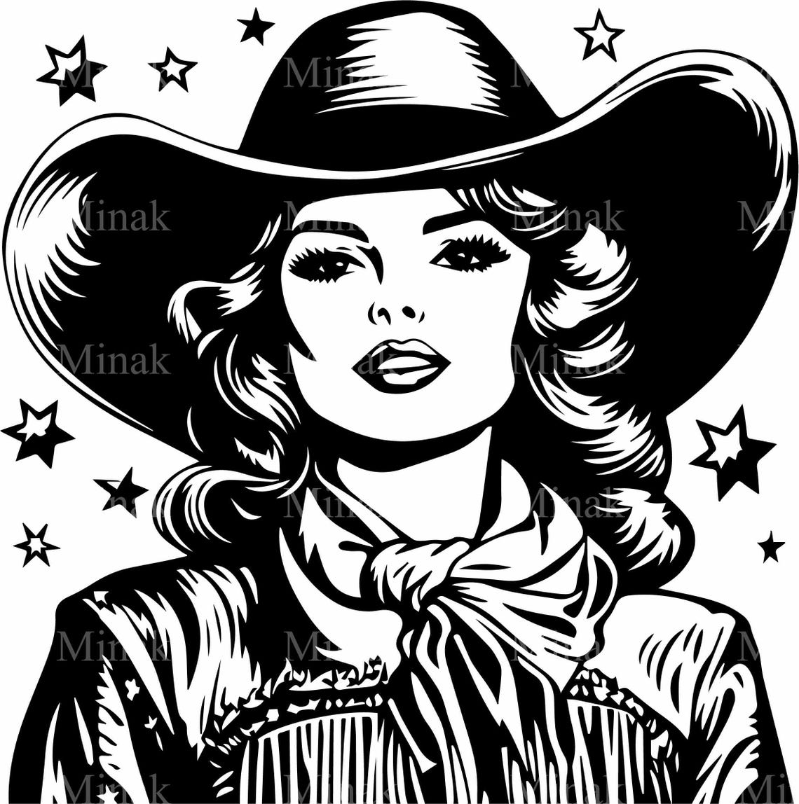Retro Cowgirl Silhouette Cowboy Hat Star Western Style Poster - Image 3