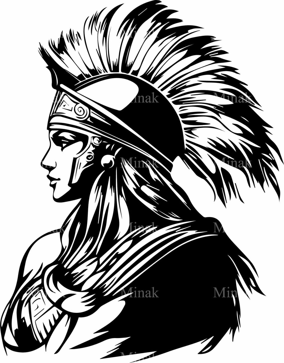 Fierce Warrior Goddess Feathered Headdress Bold Silhouette Poster