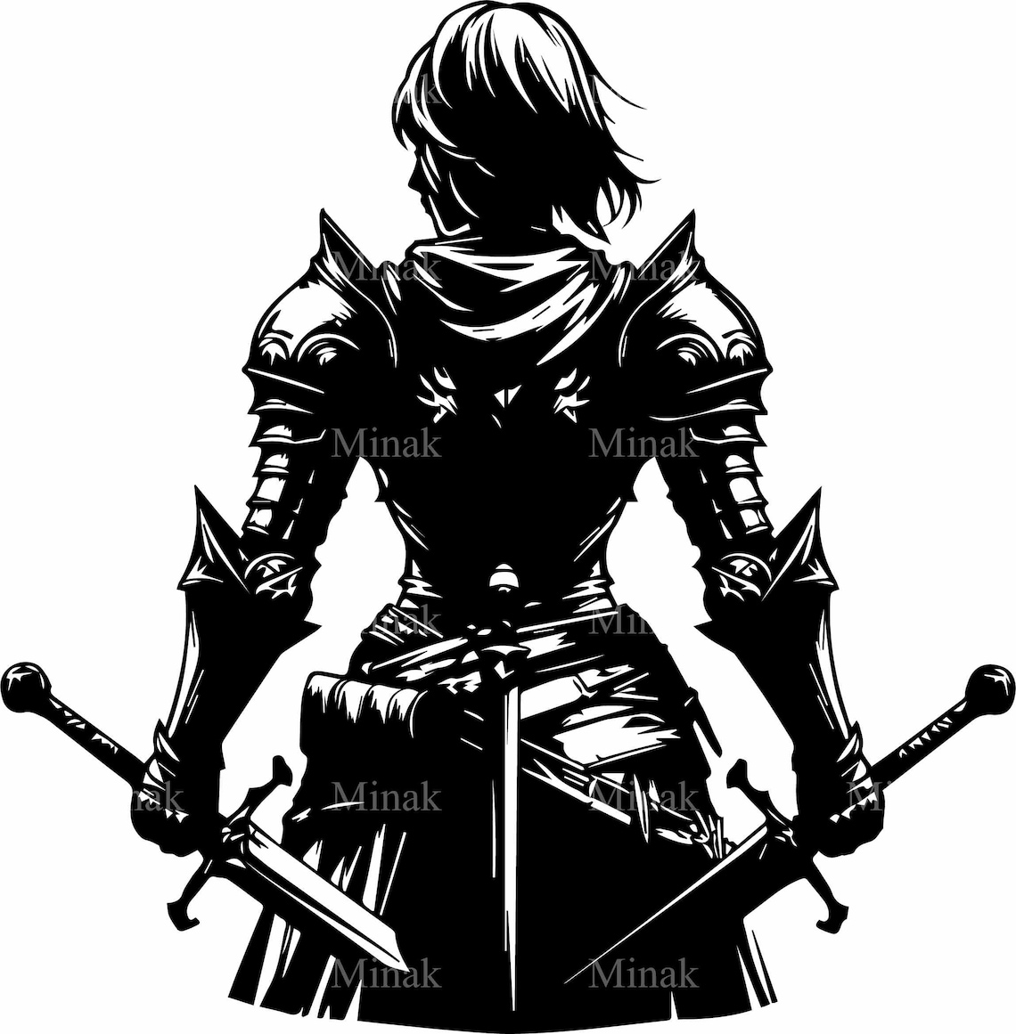 Female Warrior Medieval Fantasy Silhouette Art Print - Image 3
