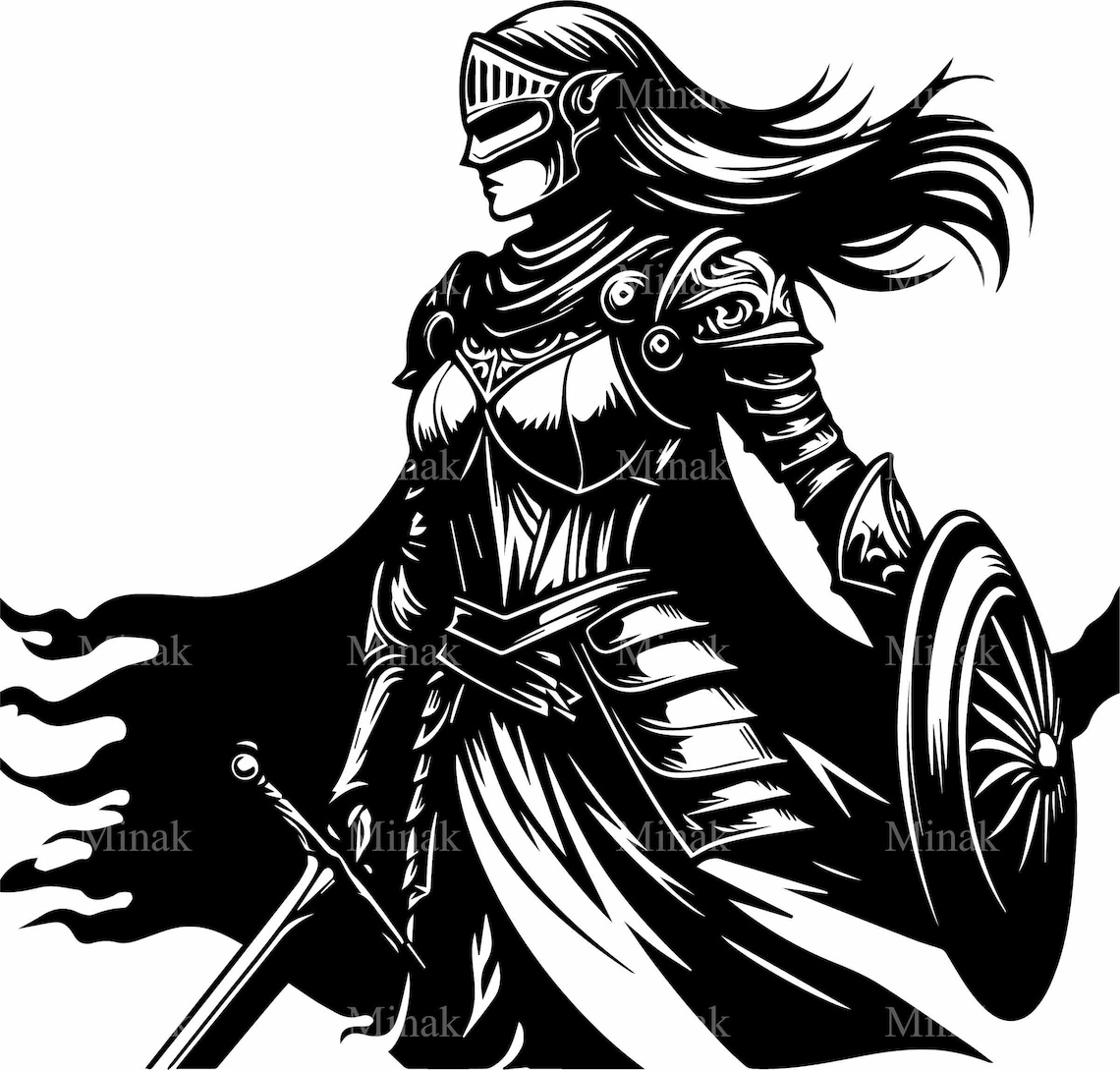 Female Warrior Medieval Fantasy Silhouette Art Print - Image 2