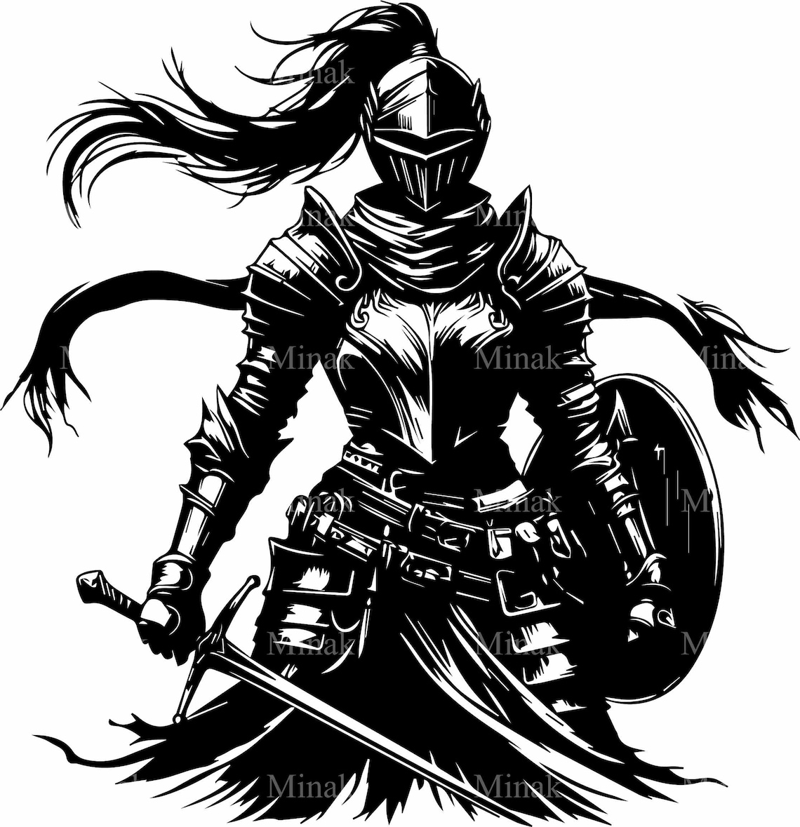 Female Warrior Medieval Fantasy Silhouette Art Print - Image 4