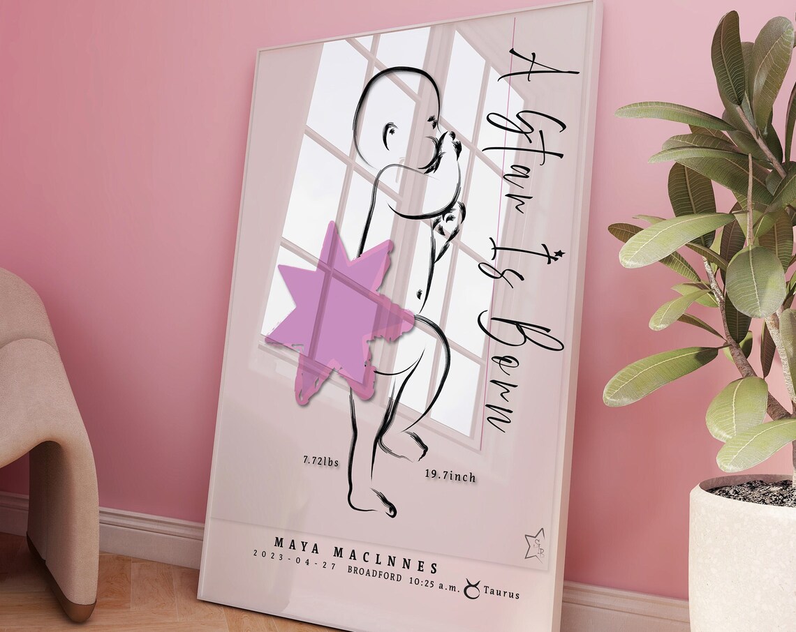 A Star Is Born Baby Birth Stats Announcement Nursery Wall Poster